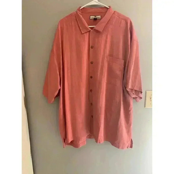 Tommy Bahama Men's Short Sleeve Button Down Pink 100% Silk Embroidered Shirt - Picture 1 of 8